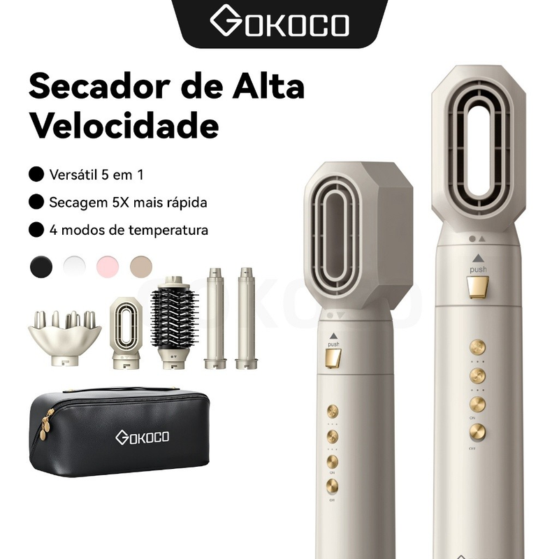GOKOCO 5 Em 1 Escova De Secador Multifuncional Conjunto De Cabelo De Alta Velocidade Para Alisamento E Ondulação